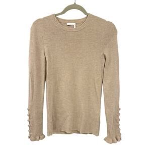 See By Chloe Button Sleeve Sweater Dark Taupe Wool Size Large Crewneck Pullover